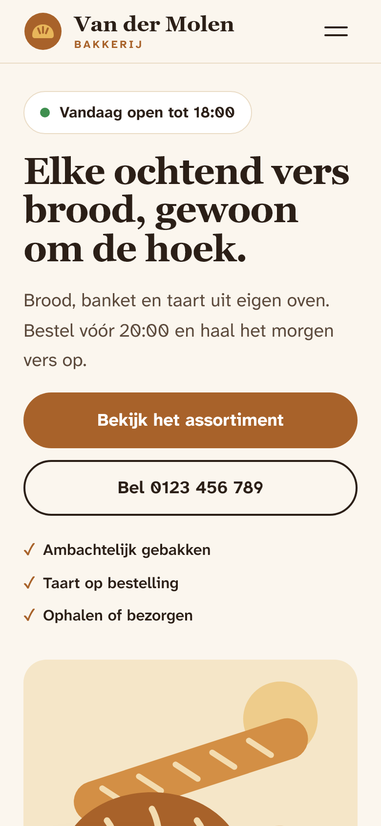 Nieuwe website van Bakkerij Van der Molen op een telefoon