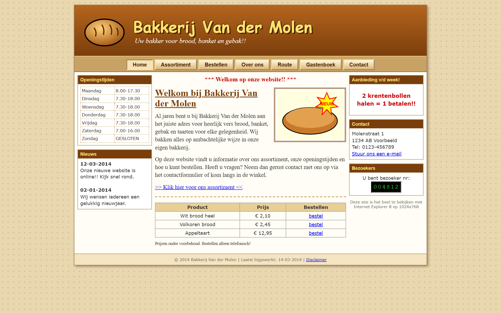 Oude website van Bakkerij Van der Molen op een laptop